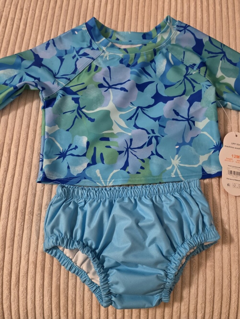 wonder nation Blue & Aqua Floral Long-Sleeve Rashguard Swim Set